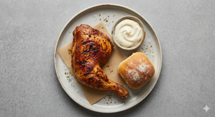 Lush Broast Full Leg Qtr Injected in house spices comes with garlic sauce and Dinner Bun