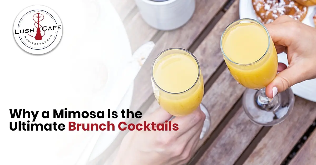 Lush Cafe Mimosa brunch cocktail served in flutes, perfect for weekend brunch with fresh orange juice and sparkling wine